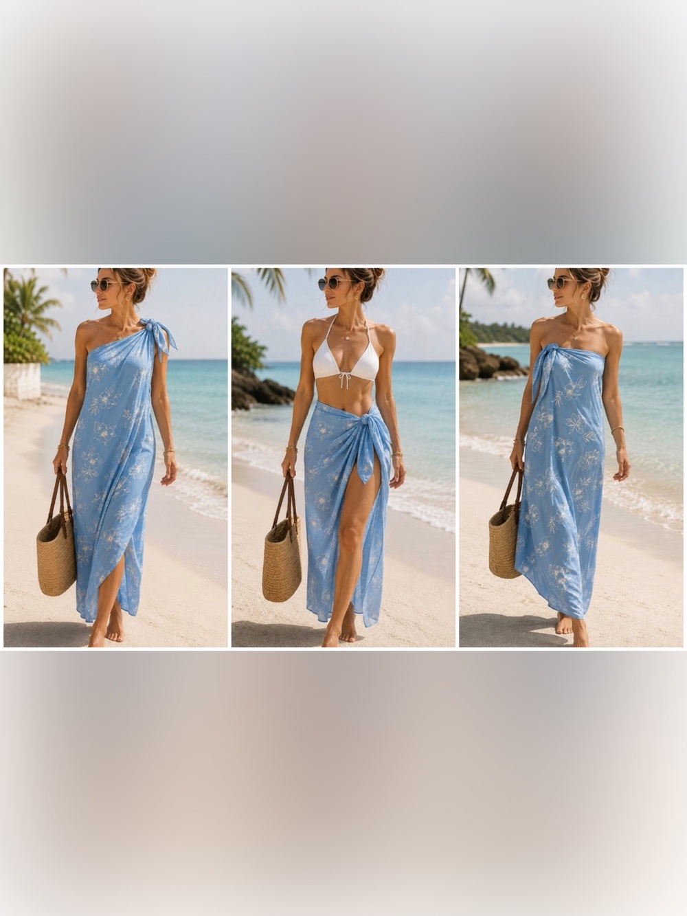 Peppermint Bay Pareo Sarong, Blue Fish & Seashell Print, One Size, NWT